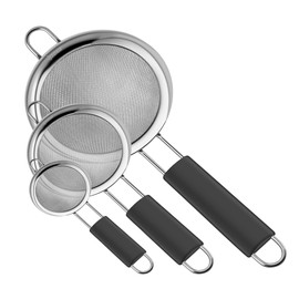 IPOW stainless steel kitchen strainer, premium fine sieve with thickened handle strainer Set 7/12/18 cm.