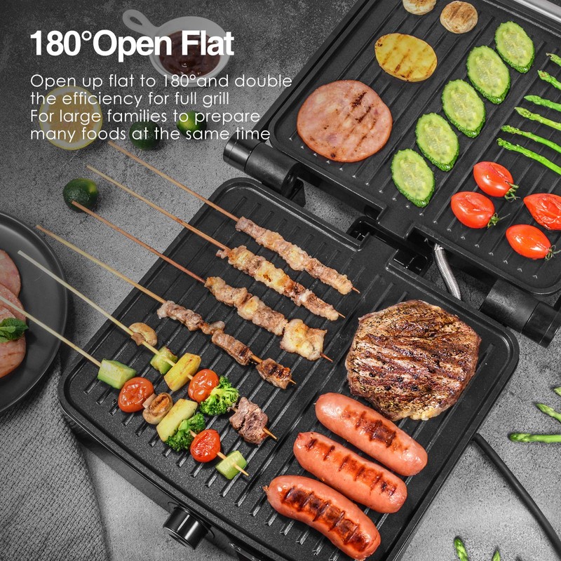 OSTBA Panini Press Grill with Adjustable Temperature, 4-Slice Indoor Grill,