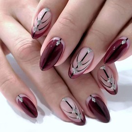 Short Press on Nails Almond Fake Nails Purple French Tip Nails Press ons Glossy Glue on Nails Nude Full Cover Acrylic Nails Artificial Nails for Women 24Pcs