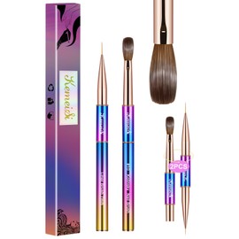 KEMEISI 2PCS Acrylic Nail Brush, Nail Liner Brushes&Size #10 100% Kolinsky Nail Art Brushes for Acrylic Application, Sturdy Handle Oval Shaped Acrylic Nail Design Tools for Professional Manicure DIY