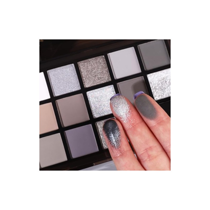 UCANBE Smokey Black Eyeshadow Palette, 15 Colors Dark Shimmer Matte