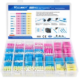 Kuject 1000PCS Heat Shrink Wire Connectors Kit, Electrical Waterproof Crimp Butt Terminals, Insulated Spade Connectors for Automotive Marine Boat Truck, Include Rings Forks Spade Butt Splices