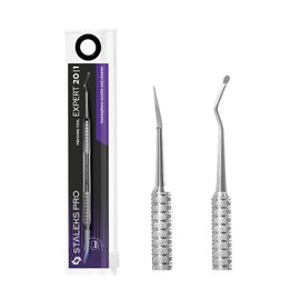 STALEKS PRO by Natury Nails Pedicurette, Two-Pronged Curette: Half Sphere + Spout, Stainless Steel AISI 420, Expert (PE-20/1)