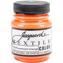 Jacquard Textile Color Fluorescent Orange - Permanent Fabric Paint for Clothes, Furniture Upholstery, Shoes or Tote Bags – Indoor & Outdoor Fabric Paint – 2.25 Oz Jar, Upholstery Fabric Paint