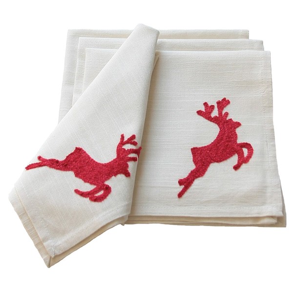 Xia Home Fashions Manor Luxe Reindeer Crewel Embroidered Christmas Napkins