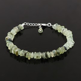 CRYSTALINES Natural Prehnite Gemstone Bracelet – Handcrafted Jewelry, AAA Grade Polished Nuggets, Silver Plated, Healing Crystals, Birthday Gift for Women, Adjustable Chain-8inch