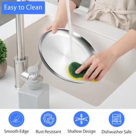 HENGBIRD Pack of 2 Flat Stainless Steel Cat Bowls, 14 cm Cat Feeding Bowl for Cats with Wide Whiskers, Cat Plate, Feeding Bowl, Flat Cat Bowls, Drop-Proof for Small Dogs, Cats