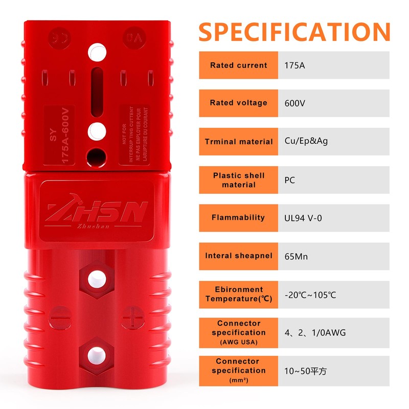 Zhushan 4PCS 1/0 AWG 175A Battery Quick Connect/Disconnect Plugs (Red),