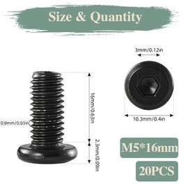 GOHODOMINO M5 x 16mm 20Pcs Flat Head Hex Socket Cap Screws Bolts, Stainless Steel 304 (18-8), Full Thread, Black Oxide