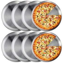 wutfuooo 8 Pieces 12 Inch Pizza Pans Bulk Stainless Steel Sets Round Bakeware Pizza Trays for Oven Kitchen Baking Home Restaurant Safe Sturdy Reusable Easy Clean