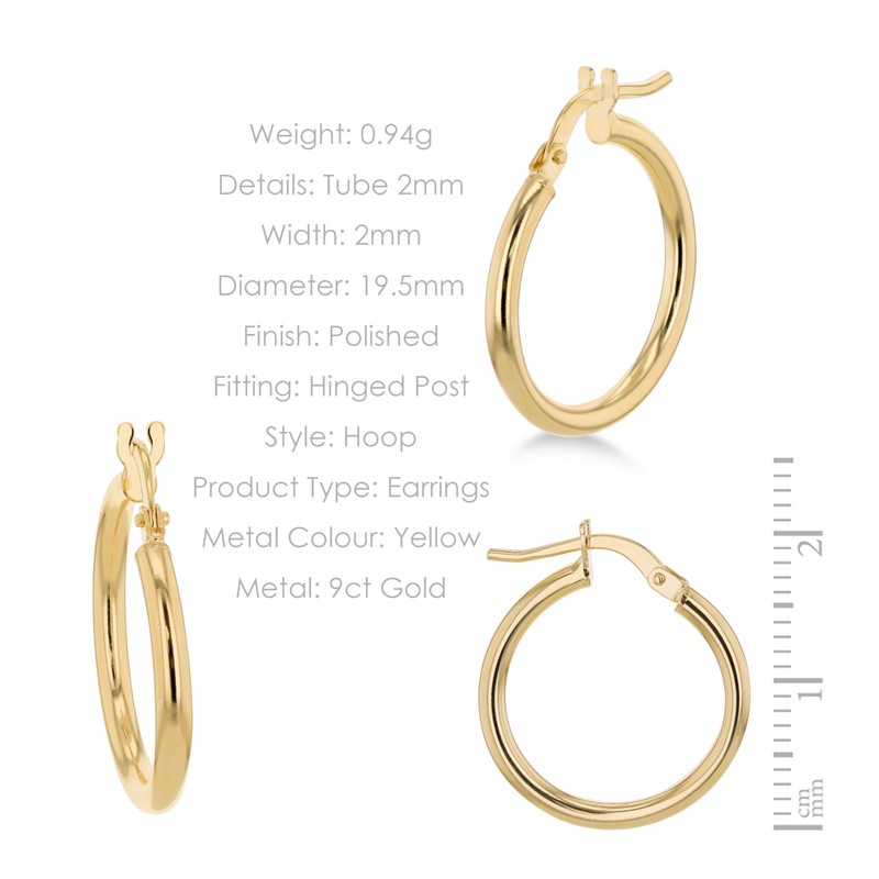 Carissima Gold Women's 9ct Yellow Gold 19.5mm Plain Hoop Earrings