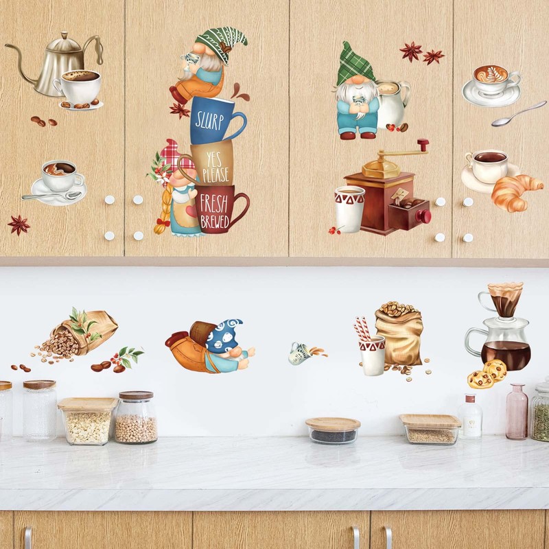 decalmile Kitchen Gnome Wall Decals Coffee Tea Cup Wall Stickers