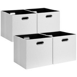Posprica 11x11 Storage Cubes, Collapsible Storage Bins with Dual Handles, Fabric Foldable Storage Boxes Basket for Closet Shelf Cabinet Bookcase Organization, Set of 4, White