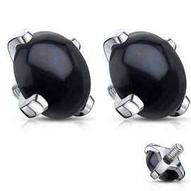 Forbidden Body Jewelry 14g Surgical Steel 5mm Synthetic Stone Dermal Top (Black Agate Pair)