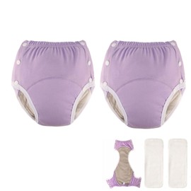 Yodilala Unisex Reusable Adult Cloth Diaper,Cotton Washable Incontinence Diaper Pants,Adjustable Incontinence Pocket Diaper with Snaps Disabled,Elderly,Incontinent Patients(2 Pack)(Purple,M)