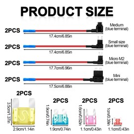 8pcs High Quality Car Circuit Fuse Tap Set for Hardwire Kit Cable HK3 HK4 HK3-C HK5 - ATO, Mini, Micro2, Mini Adapter/Holder Included
