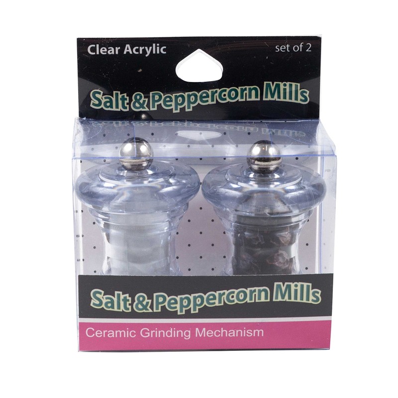Items 4U! Salt And Pepper Mills, Clear Acrylic, Ceramic Grinders,