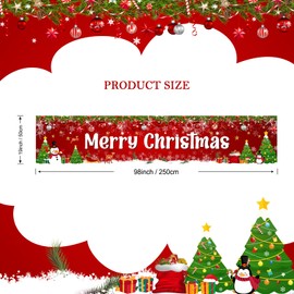 Lecheme Merry Christmas Banner 8x2 ft Christmas Banners for Outside Large Christmas Banner Red Outdoor Christmas Banner Christmas Fence Decorations