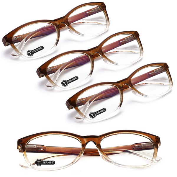 TERAISE Reading Glasses 4 Pairs Women/Men,Anti-Blue Light/Eye Strain Readers(0.0X)