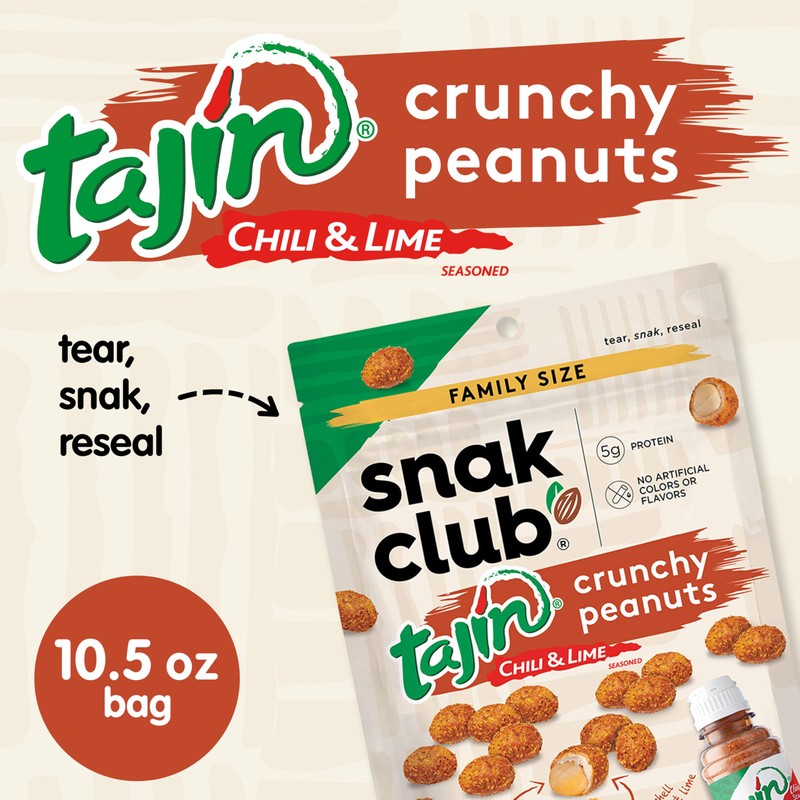 Snak Club Tajin Crunchy Peanuts, Nuts with Chili and Lime