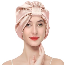 YBVABE Silk Bonnet and Scrunchies Set - Enjoy Silk Comfortable Sleep and Stylish Hair Accessories - Waterproof Shower Cap - Protect Hair Confidently - Elastic & Fashionable Hair Protection (Champagne)