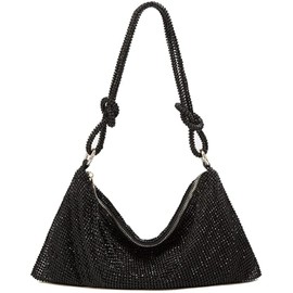 UMREN Rhinestone Hobo Bags for Women Chic Evening Handbag Sparkly Crystal Cluth Purse for Party Club Wedding (Black)