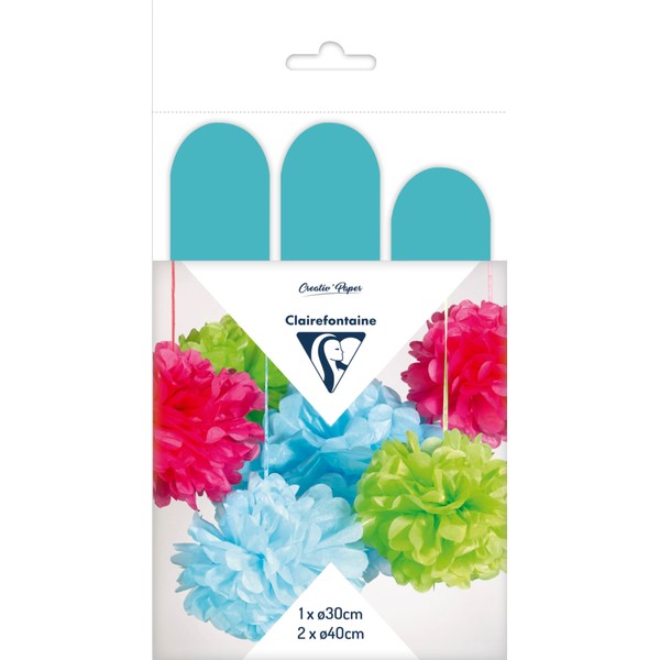 Clairefontaine 395427C Set of 3 Pompoms Tissue Paper, Diameter 30