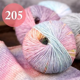 the Woolmo Gradient Wool Yarn,Luxury Soft Blended Yarn,Multicolor Rainbow Yarn for Knitting & Crocheting,Hand Knit Yarn for Clothes,Great for Hats,Gloves and Scarves,Dopamine Style,2 Packs 200g ≈ 7oz, (color number:205)