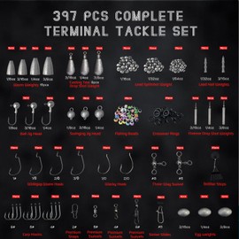 Vipfish Fishing Accessories Kit, 264/397PCS Hooks, Weights, Sinkers, Swivels, Snaps, Beads, Bobber Stops, for Saltwater & Freshwater Fishing, Tackle Box Included (Fishing Accessories Kit 397Pack)