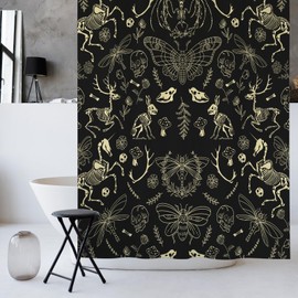 TSLOVER Black and Gold Shower Curtain,Gothic Shower Curtain,Skull Shower Curtain,Funny Western Waterproof Fabric Shower Curtains for Bathroom,72x72 Inches