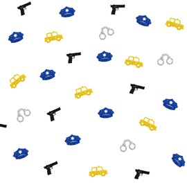 120 Police Confetti, Blue Glitter Police Cap Table Confetti, Gun Paper Confetti for Baby Shower Party, Police Car Cut Out for Police Emblem Theme Party Table Decoration