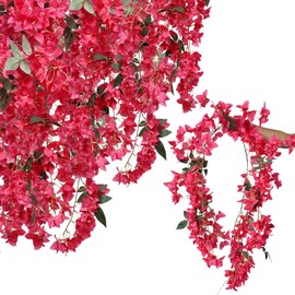 Set of 2-5.9Ft Long Artificial Bougainvillea Flowers Garland Silk Climbing Bougainvillea Vines for Wedding Arch Wall Backdrop Table Runner (Fuchsia - Pack of 2)