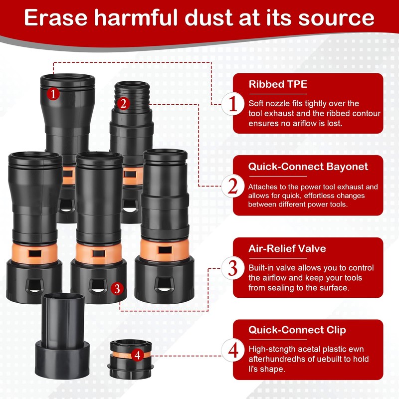 16FT Vacuum Hose Extension with 6 Adapter Attachments,Fits 1-1/4" Vacuum
