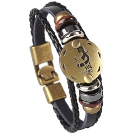 Hamoery Punk Alloy Leather Bracelet For Men Constellation Braided Rope Bracelet Bangle Wristband(Virgo)