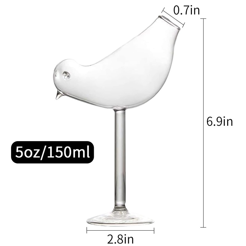 Bird-Shaped Cocktail Glasses 5oz/150ml – Creative Clear Glass Goblets, 2pc