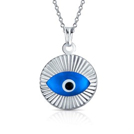 Turkish Spiritual Protection Amulet Round Circle Moving Floating Evil Eye Charm Pendant Necklace For Women For Teen .925 Sterling Silver