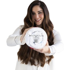FORMUL-A - Toalla de microfibra para el cabello, antiencrespamiento, secado rápido, productos para el cuidado del cabello, 70% poliéster / 30% poliamida, blanco con detalles rosas