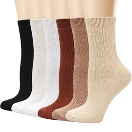 Mcool Mary Womens Crew Socks, Casual Knit Cotton Comfy Breathable Warm Ankle Dress Socks for Girls 6Pack