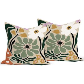 Retro 70s Groovy Hippie Colorful Flowers Floral Blossom Reversible Throw Pillow Covers Decorate Home Living Room Girls Room,18x18 Inch Spring Summer Cottagecore Pillowcase Set of 2