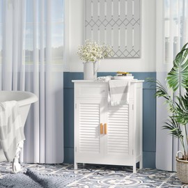 kleankin Bathroom Floor Cabinet, Freestanding Storage Cabinet with Double Doors and Drawer, White