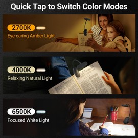 TATAANTY Book Light for Reading at Night, 14 LEDs & 70 Hrs Lasting Reading Light for Books in Bed, 3 Color Modes & Stepless Dimming Book Reading Light, Reachrgeable Book Light Clip on for Book Lovers