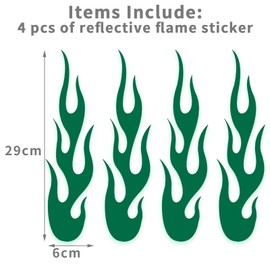 ZWYYW Flame Decals for Cars, Green Reflective Stickers, Flame Stickers for Helmet, Reflective Decals for Motorcycles Bike Skateboard Decoration, 4 PCS