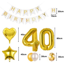 40th Birthday Balloons, Balloons, Decoration Set, Number Balloons, 40 Happy Birthday Garland, Heart Balloons, Confetti Balloons, Birthday Balloons, For Adults, Boys, Girls, Gold