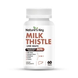 Nature's Key Milk Thistle 500mg Liver Supplement,30:1 Extra Strength 80% Silymarin | 5- in-1 Liver Cleanse Detox & Repair Formula with Artichoke, Glutathione, Inositol & Turmeric-60 Tablets