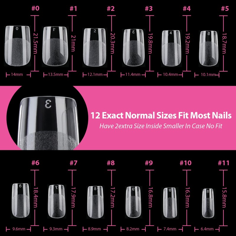 UNA GELLA Short Square Nail Tips, 504 Pieces, Press On