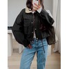 Megfie Womens Cropped Jacket Contrast Collar Utility Coat Cargo Jacket