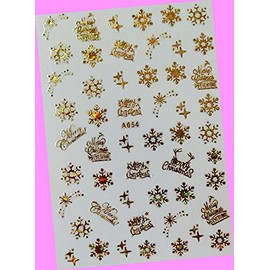 Merry Christmas Happy New Year Stars Snowflake Reindeer Tree 3D Nail Art Sticker A054 Laser Gold for Nails Design Nail Art Stickers Decals Supplies Manicure Tips Sticker Colorful for Nail Decorations