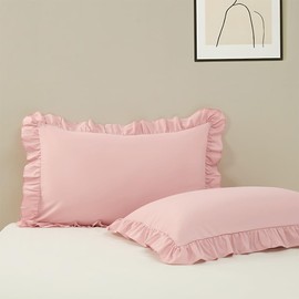 Pillow Cases Queen Size Set of 2, 20x30 Microfiber Pillow Covers Pink Ruffled Pillow Shams, Soft Breathable and Non Shrinking Envelope Closure Pillowcase Cute Pillow Cases