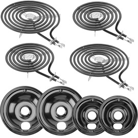 WB31M20 WB31M19 Black Porcelain Drip Pan Set & WB30M2 WB30M1 Electric Range Burner Element Unit Set by Cenipar-Compatible with GE Hotpoint Kenmore Range/Stove-Includes 2×6” and 2×8”