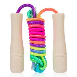 Children's Skipping Rope, Adjustable Rope Skipping for Fitness, 250 cm Jump Rope Children with Wooden Handle and Rainbow Skipping Rope, Skipping Rope for Boys and Girls